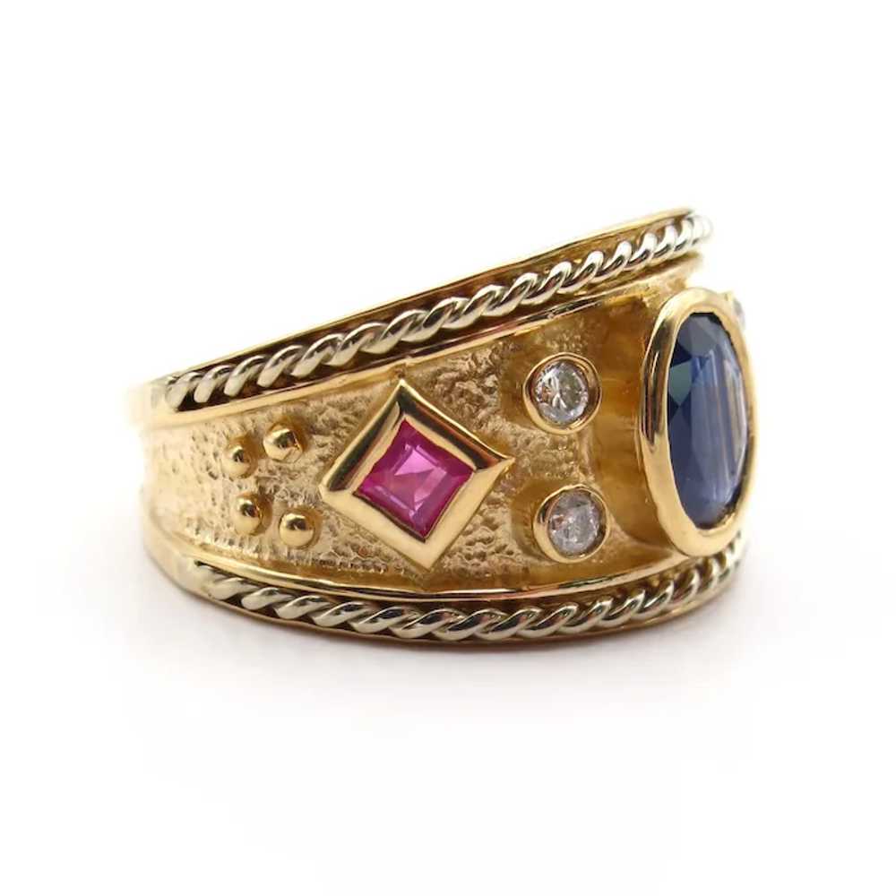 Sapphire, Ruby & Diamond Etruscan Revival Band 1.… - image 2