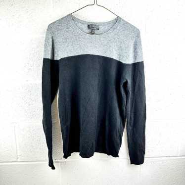 MORGAN TAYLOR 100% CASHMERE GRAY/BLACK COLOR BLOCK 2024 V-NECK SWEATER SIZE LARGE