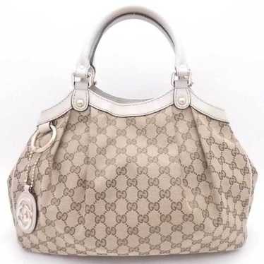 GUCCI-GG-Canvas-Leather-Bee-Hand-Bag-Pouch-Beige-Ivory-153021