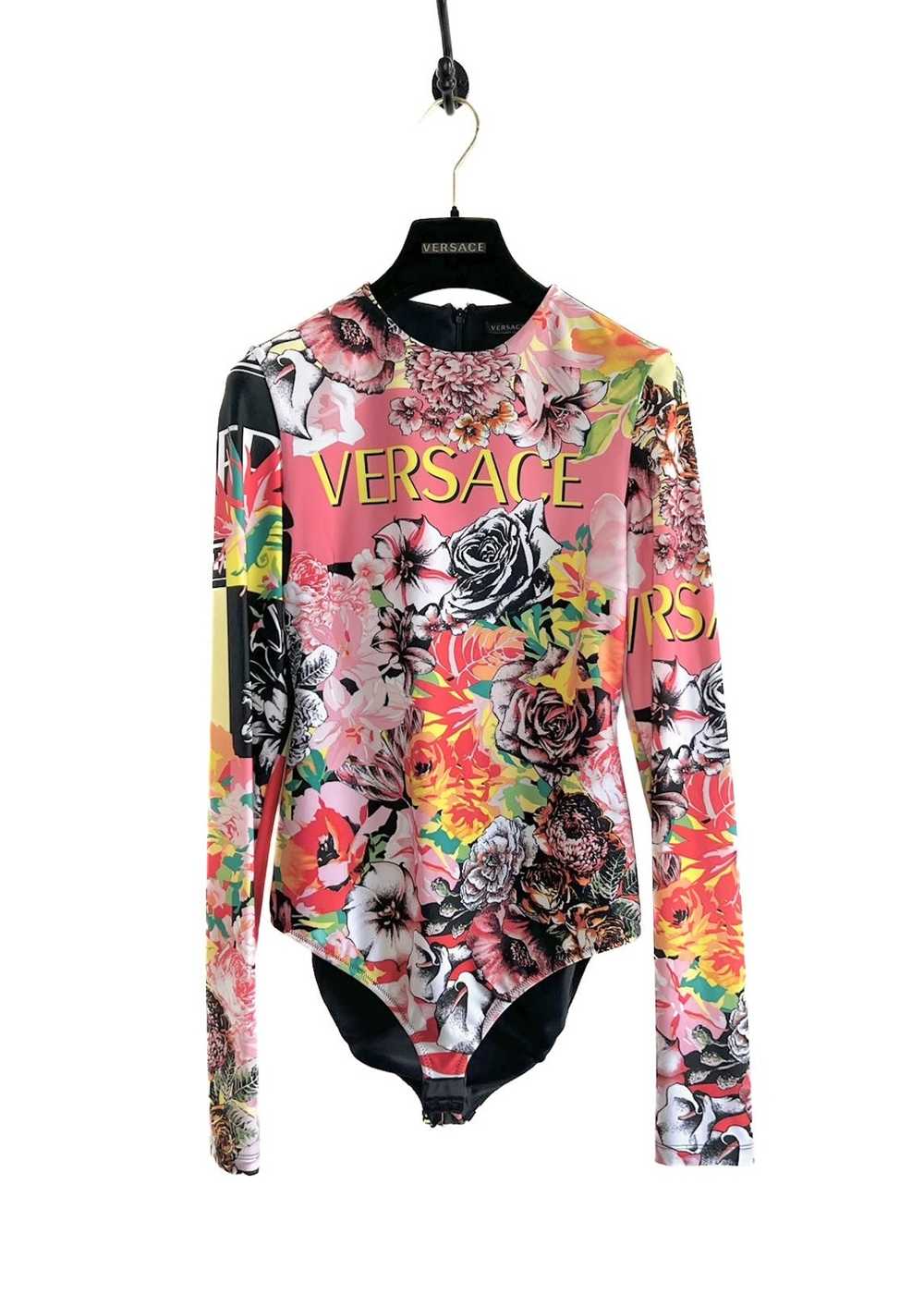 Versace Versace Pink Floral Print Logo Long Sleev… - image 1