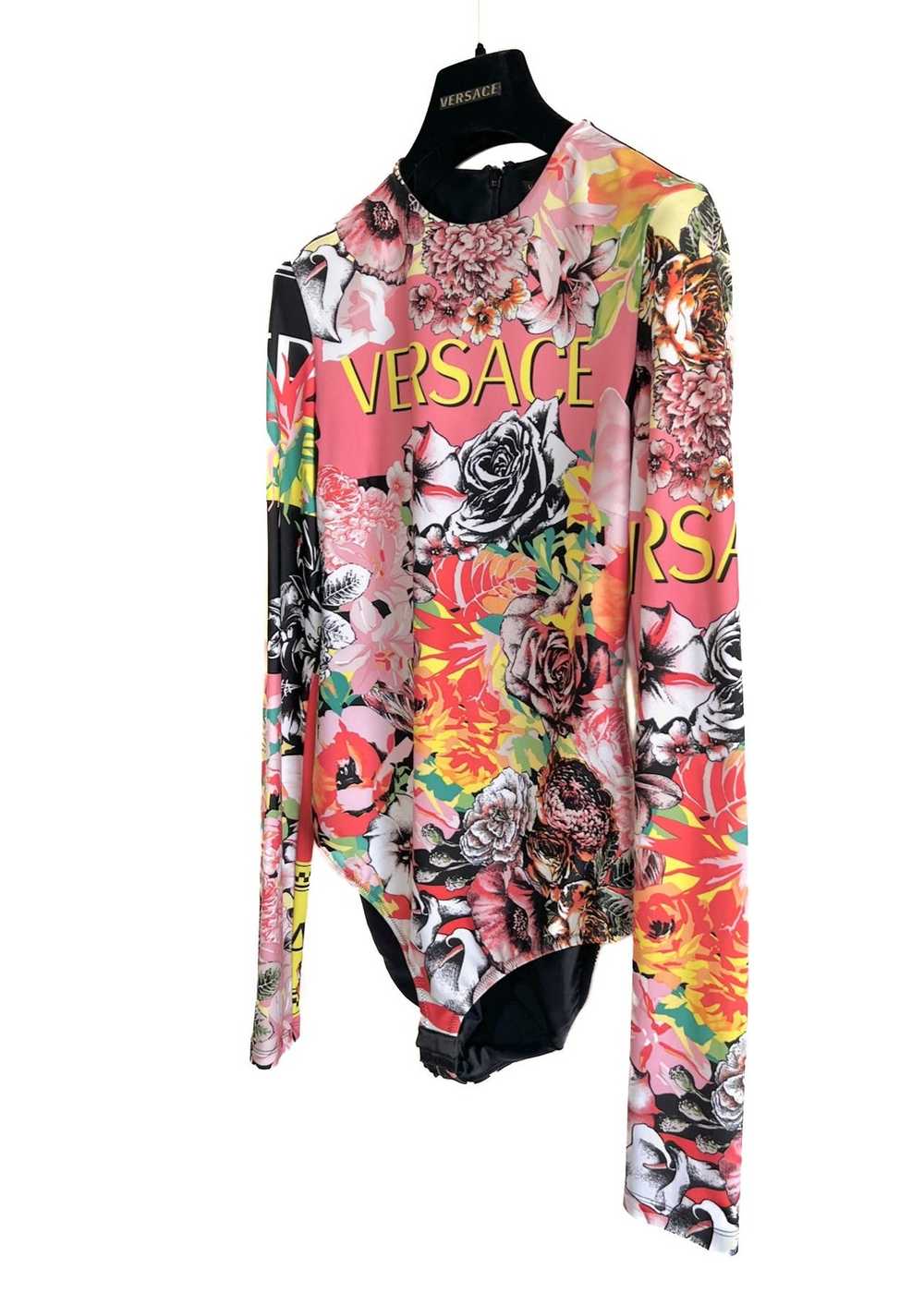 Versace Versace Pink Floral Print Logo Long Sleev… - image 2