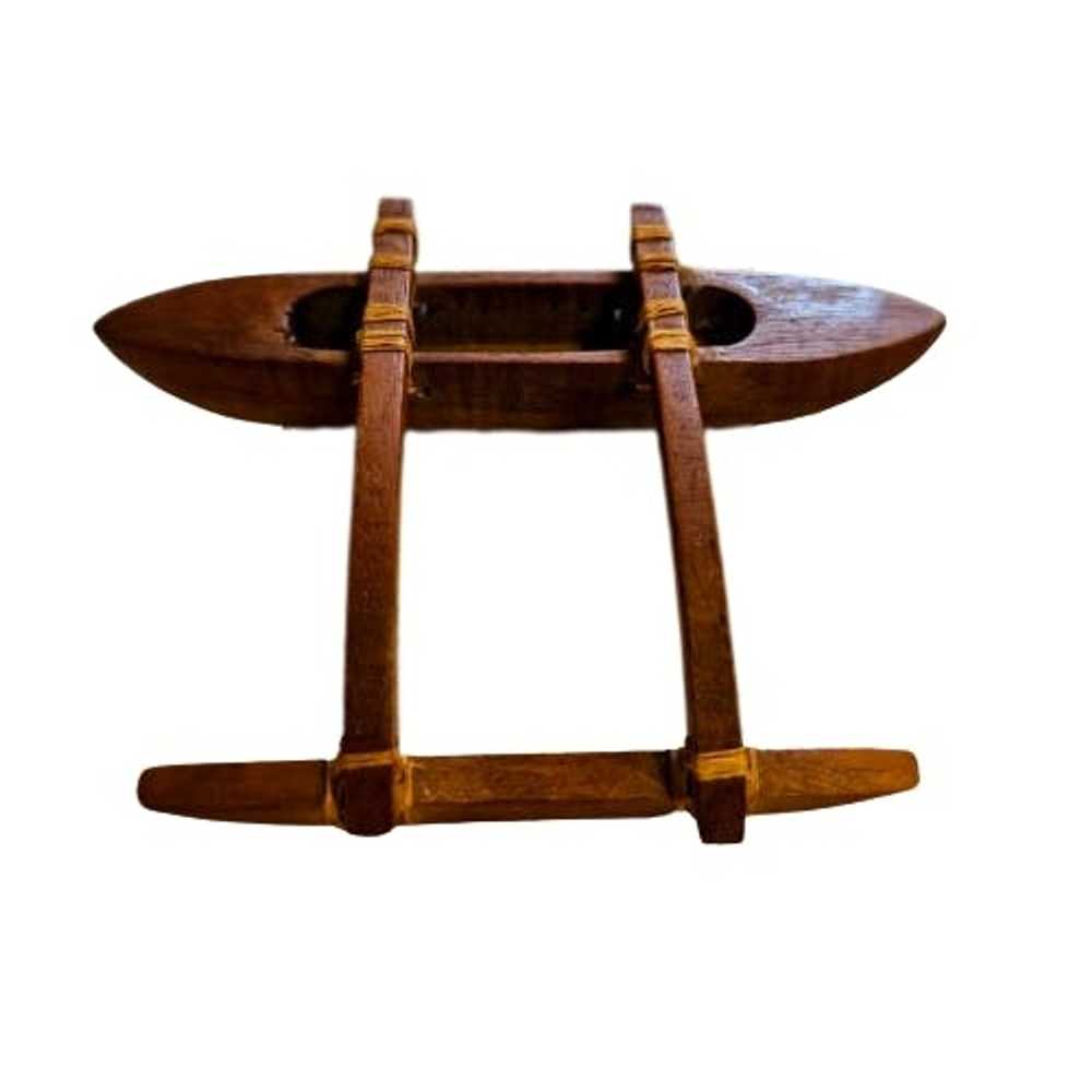 Handmade Vintage Wood Handmade Canoe with Outrigg… - image 1