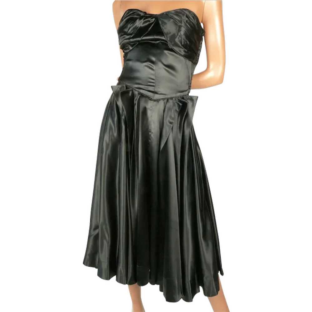 Extraordinary 1950s Black Silk Charmeuse  Dress S… - image 1