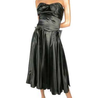 Extraordinary 1950s Black Silk Charmeuse  Dress S… - image 1