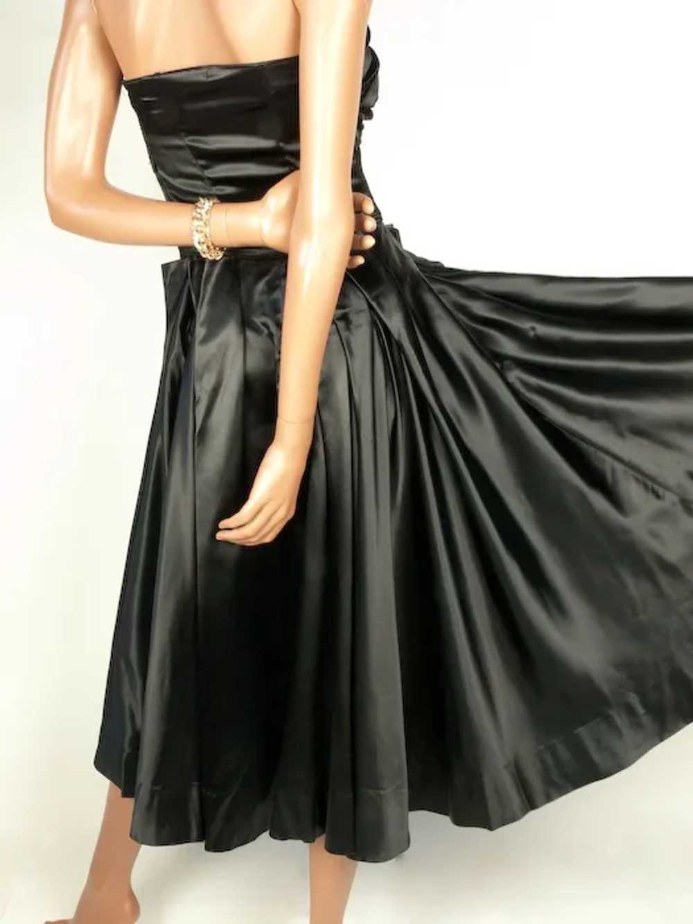 Extraordinary 1950s Black Silk Charmeuse  Dress S… - image 4