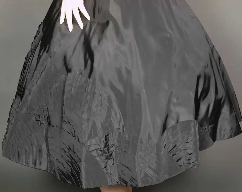 1950's Black Taffeta Dress Pleated Geometric Appl… - image 5