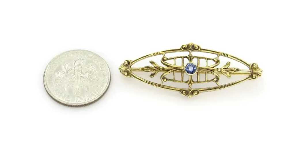 Edwardian 14K Yellow Gold and Sapphire Brooch - image 10