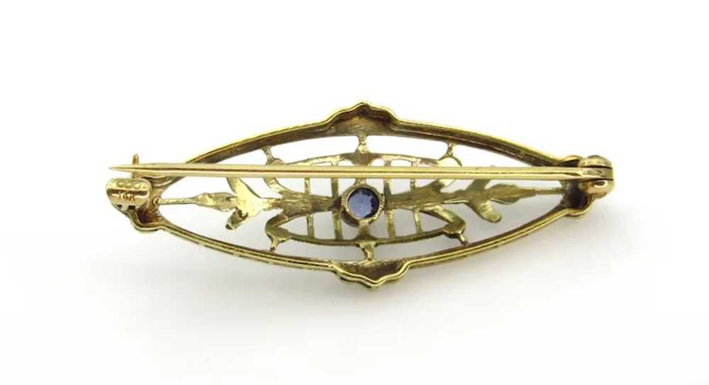 Edwardian 14K Yellow Gold and Sapphire Brooch - image 11