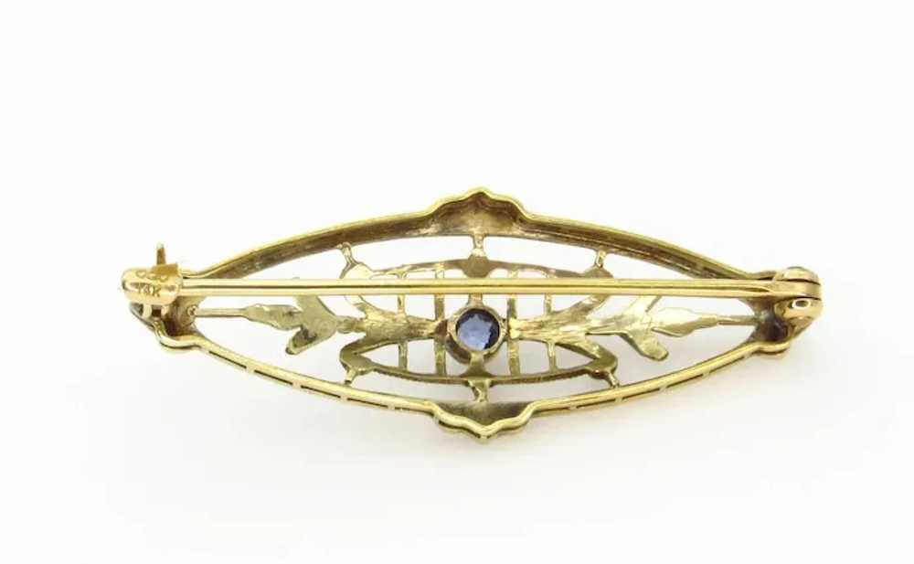 Edwardian 14K Yellow Gold and Sapphire Brooch - image 2