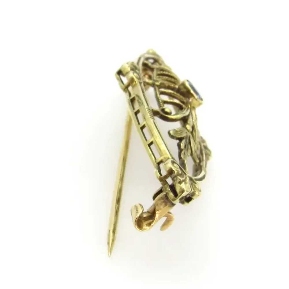 Edwardian 14K Yellow Gold and Sapphire Brooch - image 4