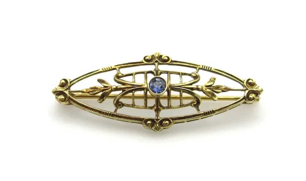 Edwardian 14K Yellow Gold and Sapphire Brooch - image 5