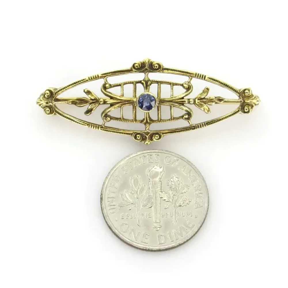 Edwardian 14K Yellow Gold and Sapphire Brooch - image 6