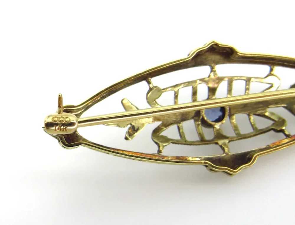 Edwardian 14K Yellow Gold and Sapphire Brooch - image 7