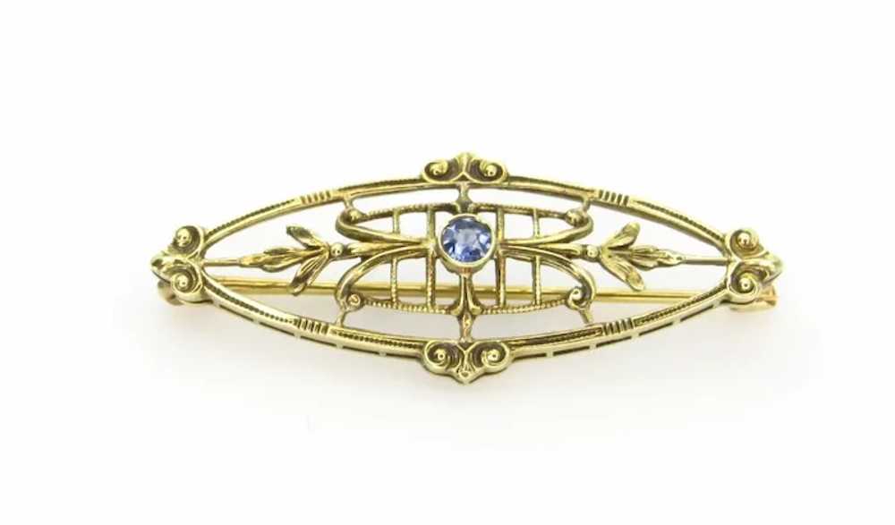 Edwardian 14K Yellow Gold and Sapphire Brooch - image 8