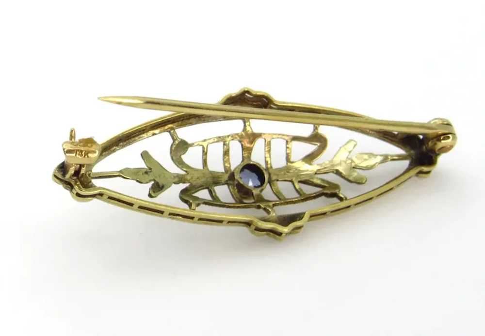 Edwardian 14K Yellow Gold and Sapphire Brooch - image 9