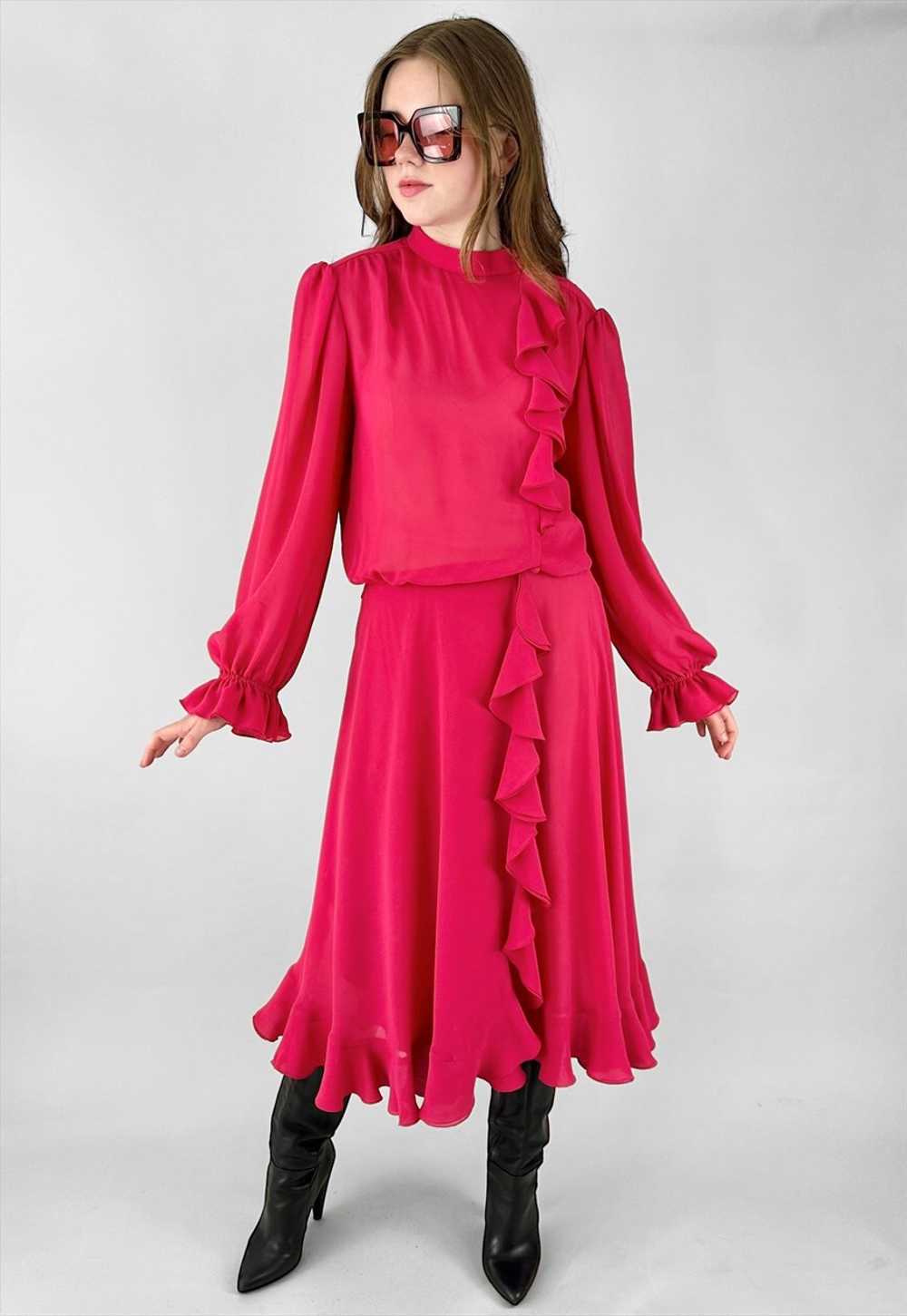 Uli Richter Vintage 70's Ruffle Pink Midi Ladies … - image 4