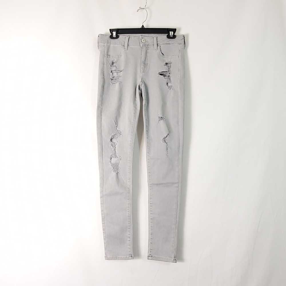 American Eagle Women Grey Distressed Jeans Sz 6 - image 1