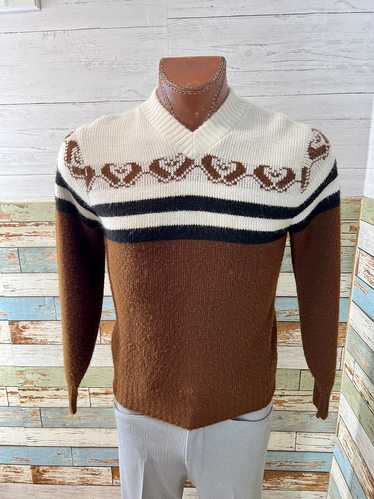 70’s Dark Brown & Beige V Neck Sweater By Mc Grego