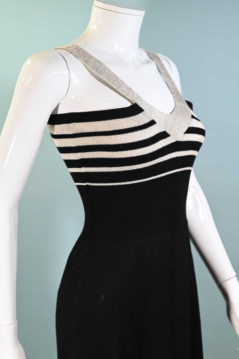 Vintage Black/Silver Knit Strappy Long Dress S - image 1