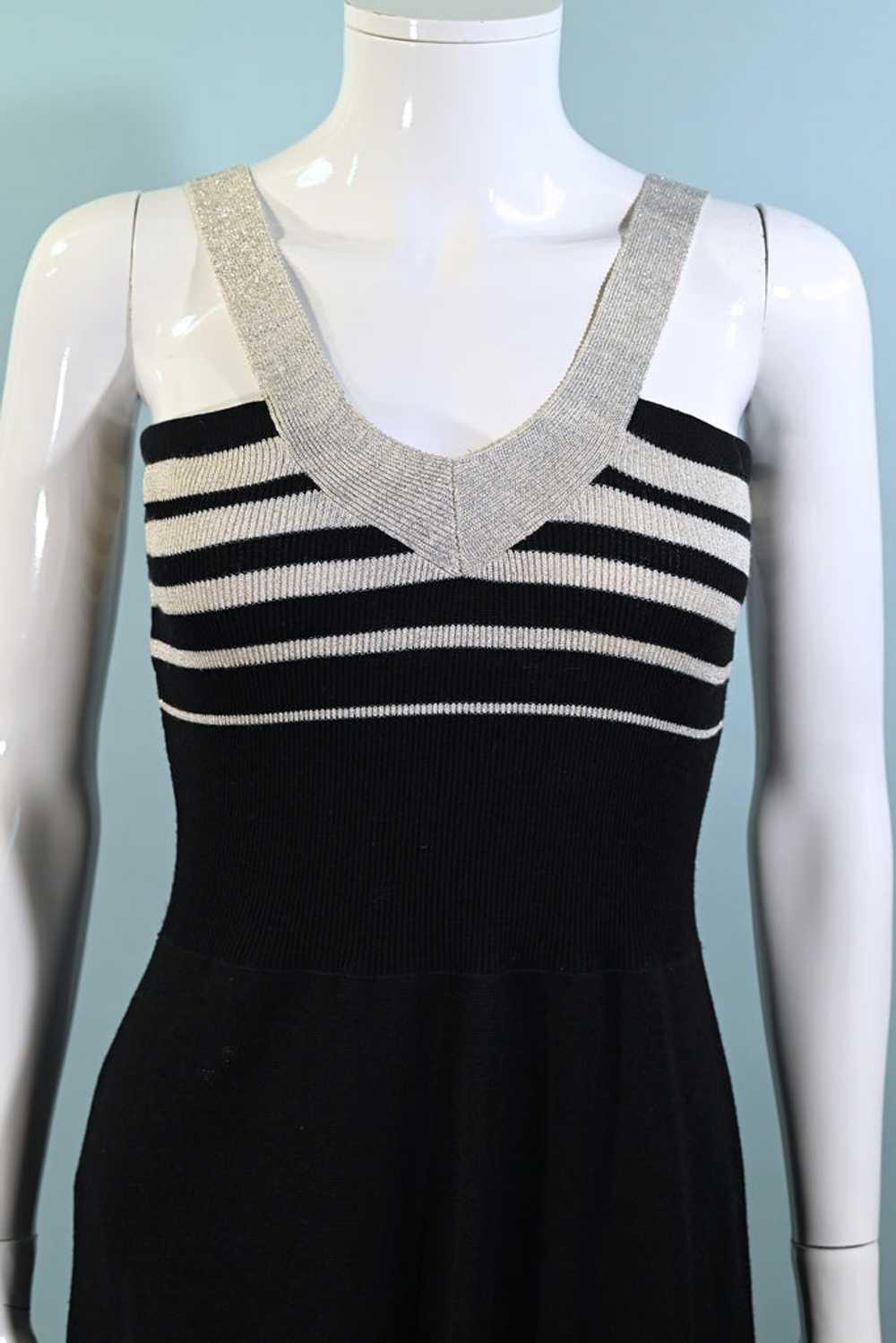 Vintage Black/Silver Knit Strappy Long Dress S - image 2