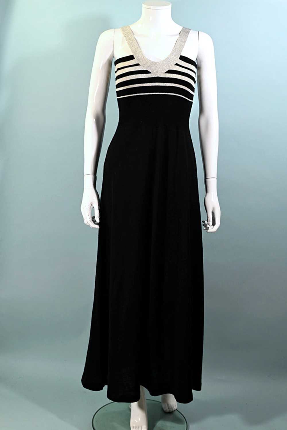Vintage Black/Silver Knit Strappy Long Dress S - image 3
