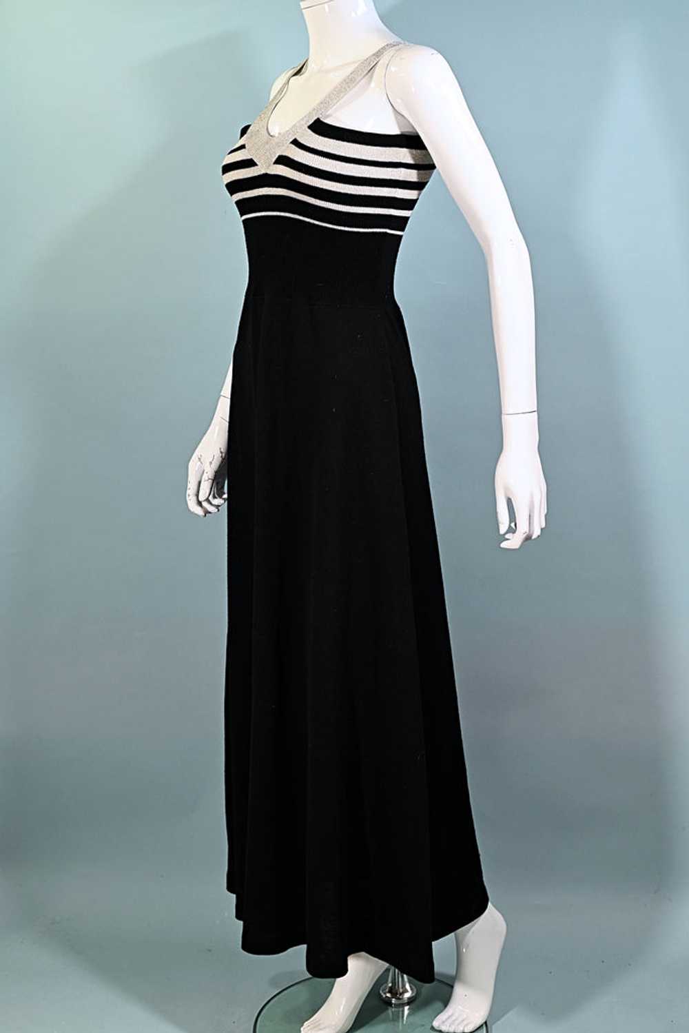 Vintage Black/Silver Knit Strappy Long Dress S - image 5