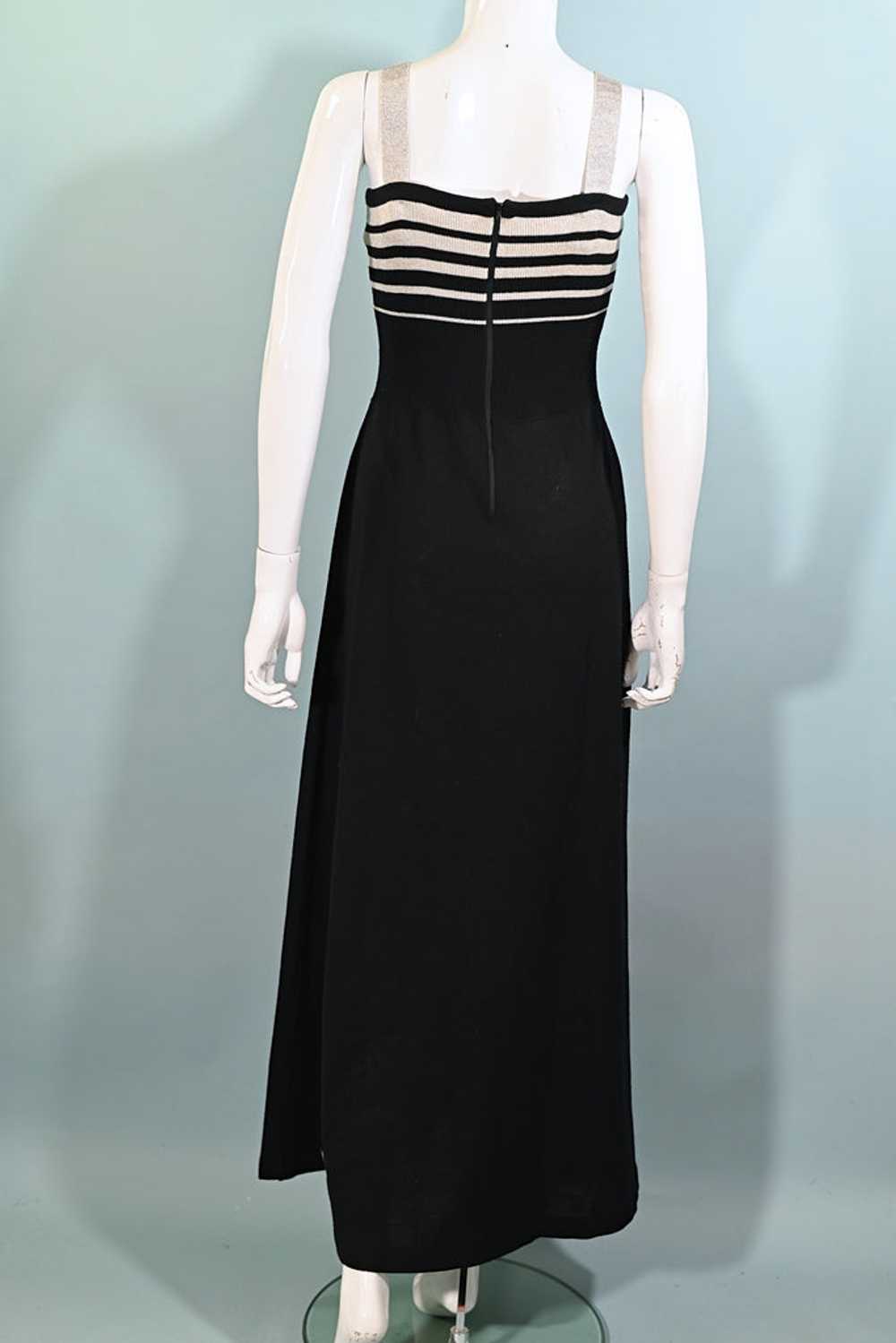 Vintage Black/Silver Knit Strappy Long Dress S - image 9