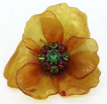 Golden Cellulose Acetate Flower Brooch - image 1