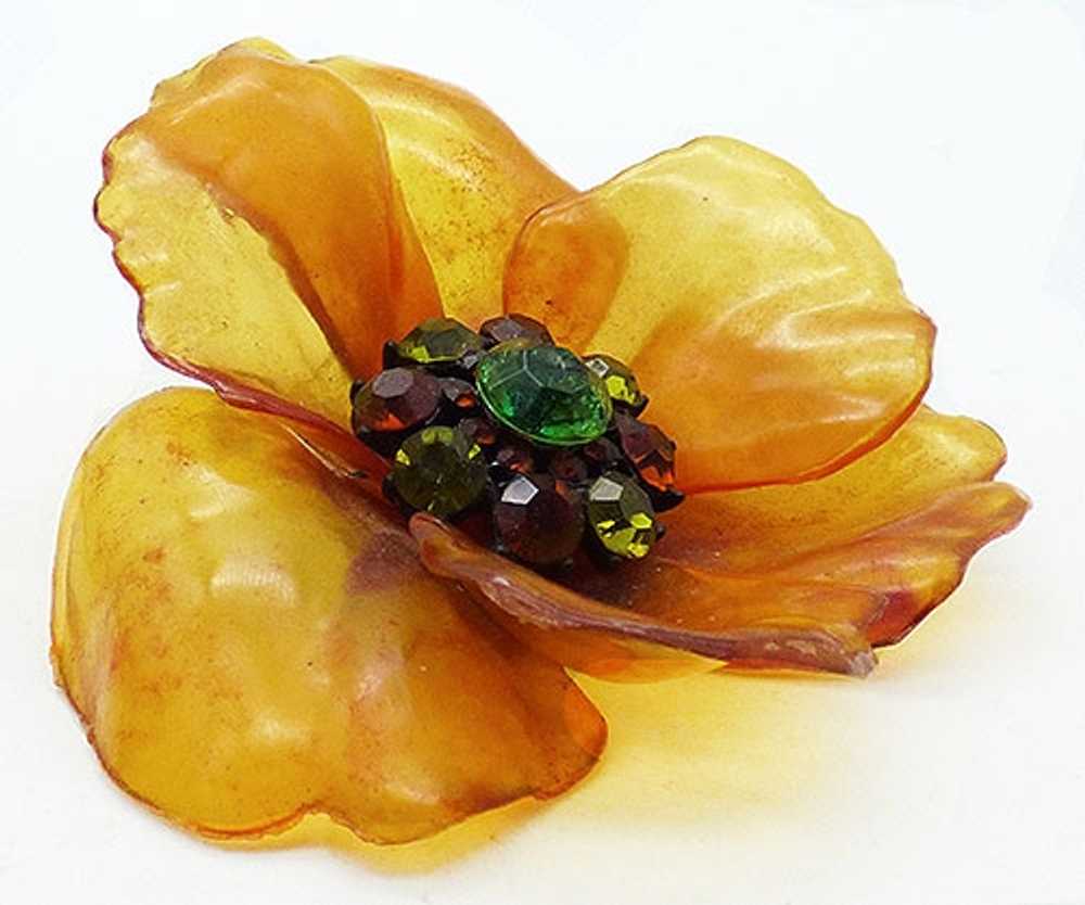 Golden Cellulose Acetate Flower Brooch - image 2