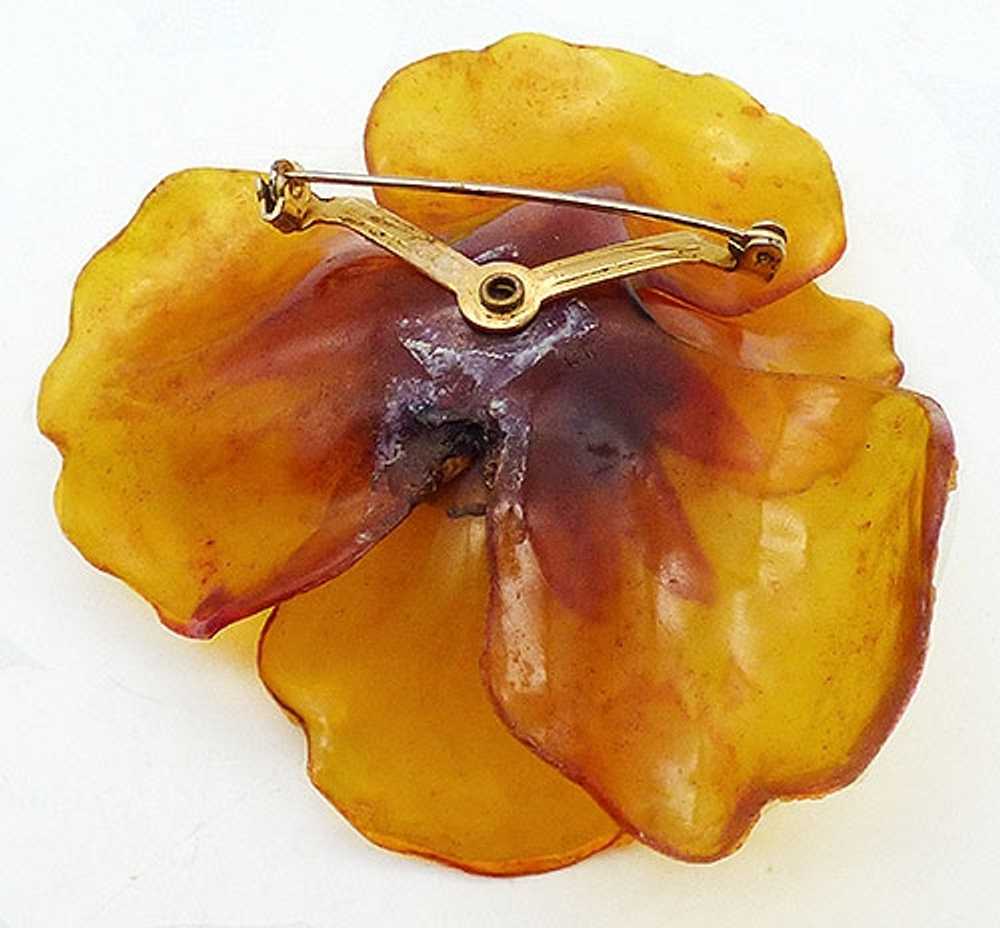 Golden Cellulose Acetate Flower Brooch - image 3