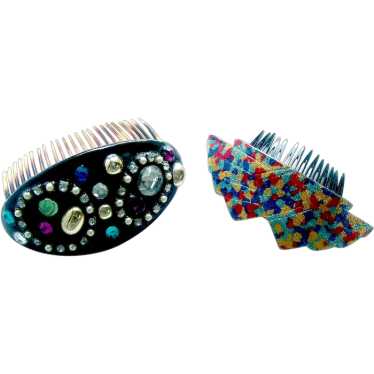 Two large glitzy hair combs from the 1980s - image 1