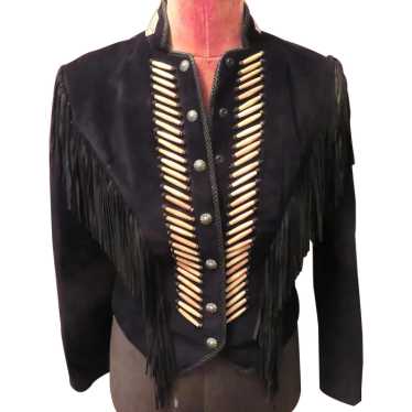 Orders Diamond Leathers Black Suede Jacket With Fringe & Beading - Size Women's Ten 10