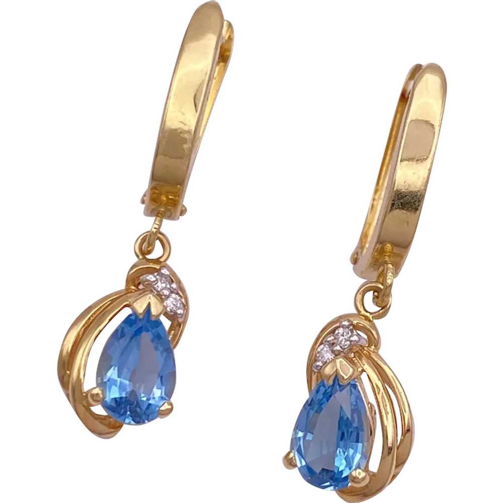 Blue Topaz and Diamond Dangle Earrings 1.78 Carat… - image 1
