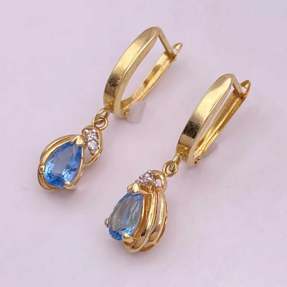 Blue Topaz and Diamond Dangle Earrings 1.78 Carat… - image 2