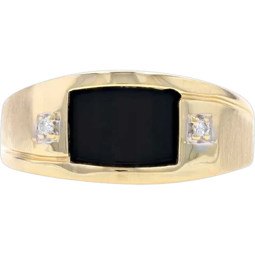 Yellow Gold Onyx & Diamond Men's Ring - 14k Barre… - image 1