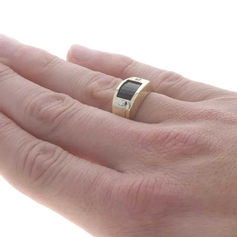 Yellow Gold Onyx & Diamond Men's Ring - 14k Barre… - image 2