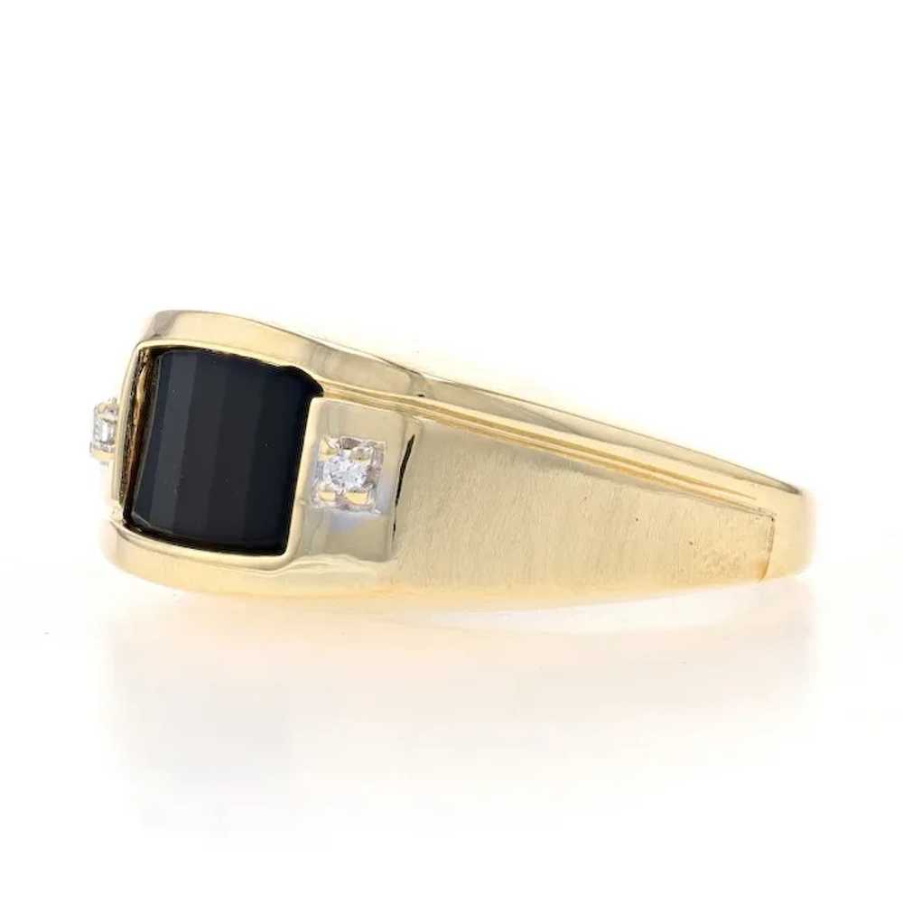 Yellow Gold Onyx & Diamond Men's Ring - 14k Barre… - image 3