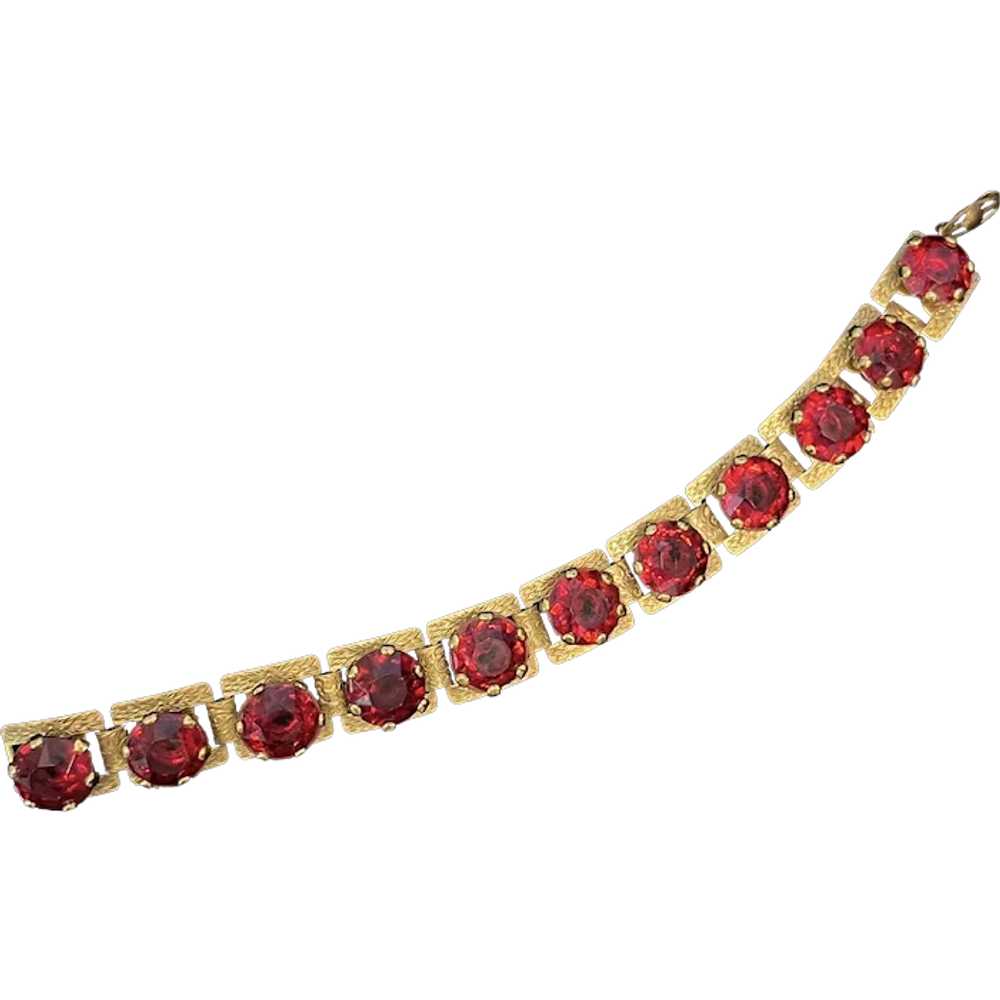 Vintage Ca1940's Bracelet with Ruby Colored Stones - image 1