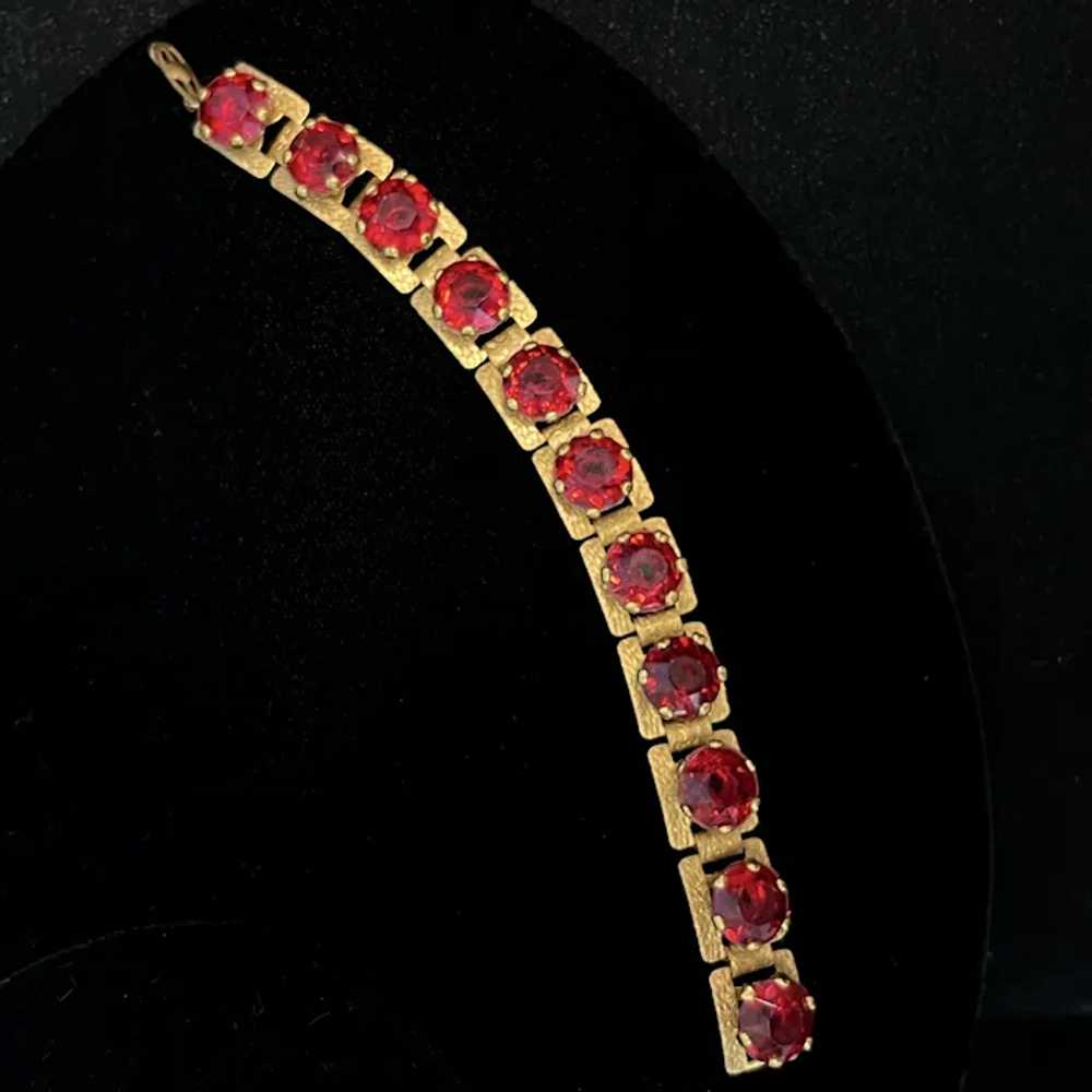 Vintage Ca1940's Bracelet with Ruby Colored Stones - image 2