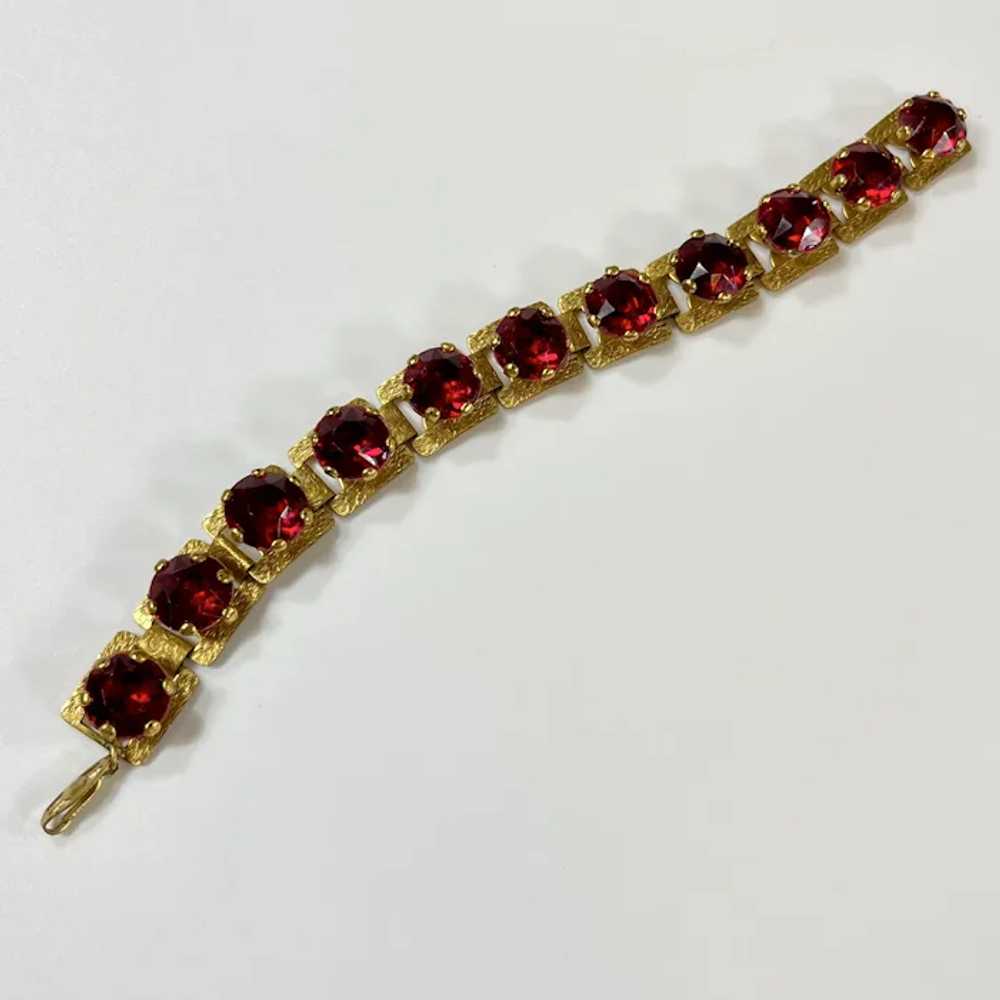 Vintage Ca1940's Bracelet with Ruby Colored Stones - image 4