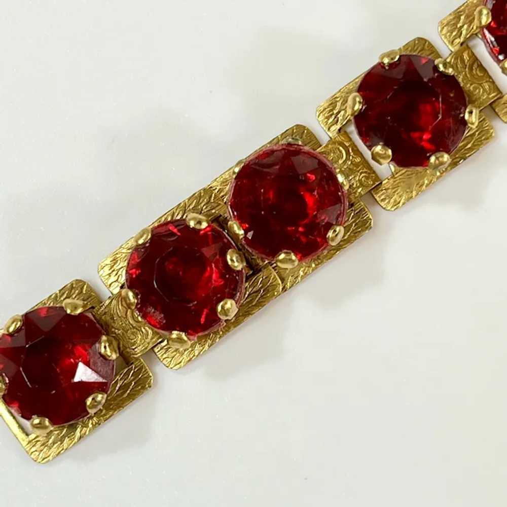 Vintage Ca1940's Bracelet with Ruby Colored Stones - image 6