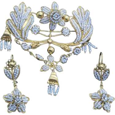 Antique Jewelry Set Earrings Brooch-Pendant Gold N