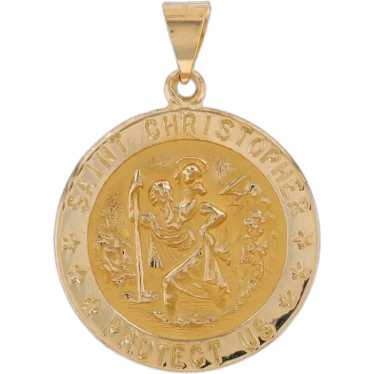 Yellow Gold Saint Christopher Faith Medal Pendant… - image 1