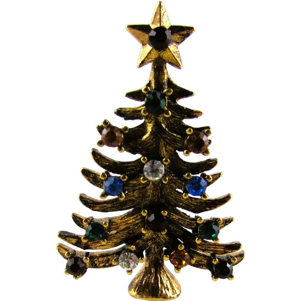 Eisenberg Christmas Tree In Gold Tone Crystal Acc… - image 1