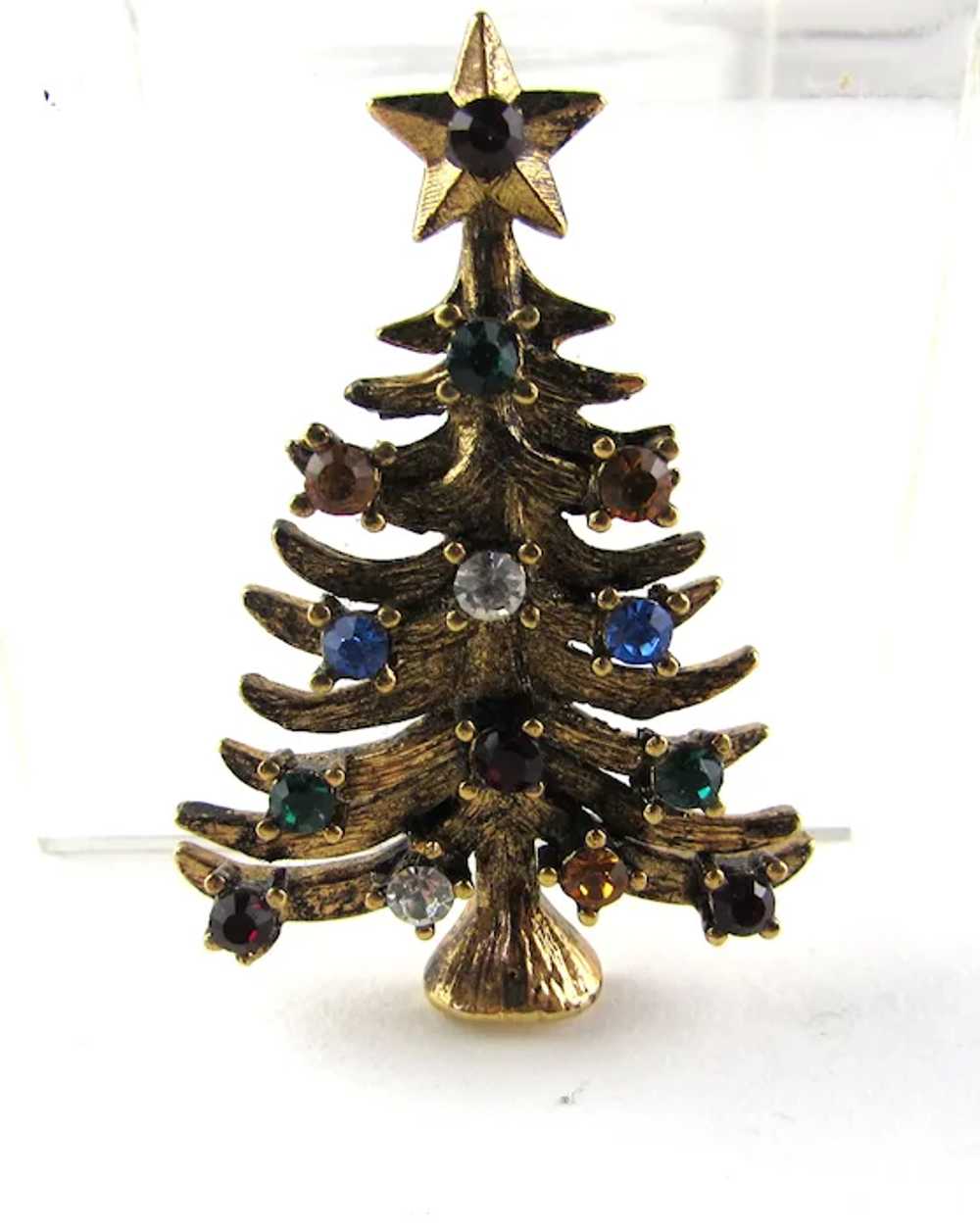 Eisenberg Christmas Tree In Gold Tone Crystal Acc… - image 2