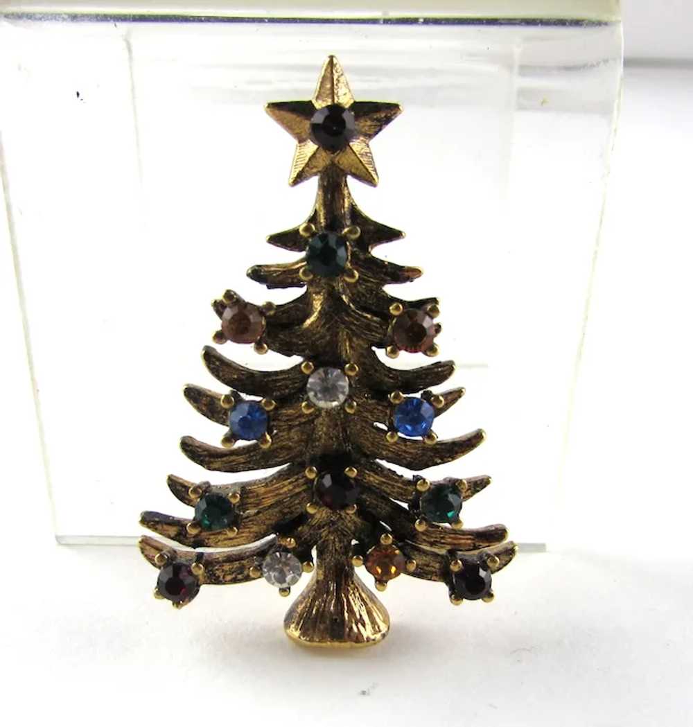 Eisenberg Christmas Tree In Gold Tone Crystal Acc… - image 4