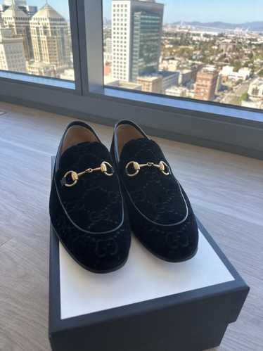 Gucci Jordaan loafers velvet blue and gold size 7 retail is $920