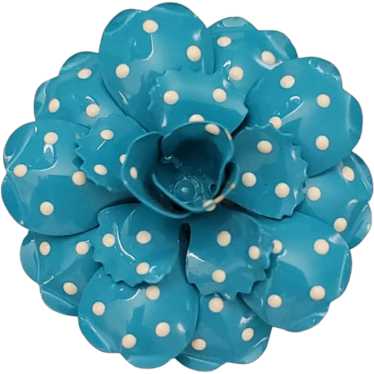 Joan Rivers Teal Blue Polka Dot Metal Flower Broo… - image 1