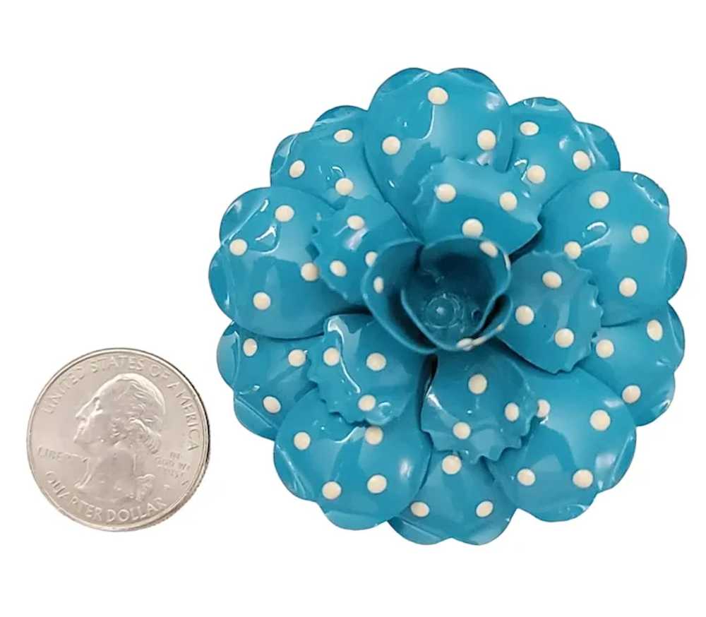 Joan Rivers Teal Blue Polka Dot Metal Flower Broo… - image 4