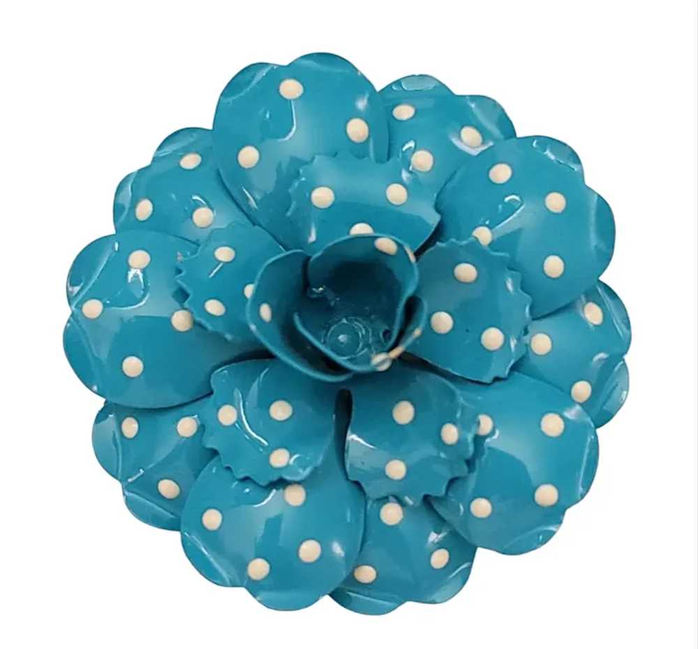 Joan Rivers Teal Blue Polka Dot Metal Flower Broo… - image 6